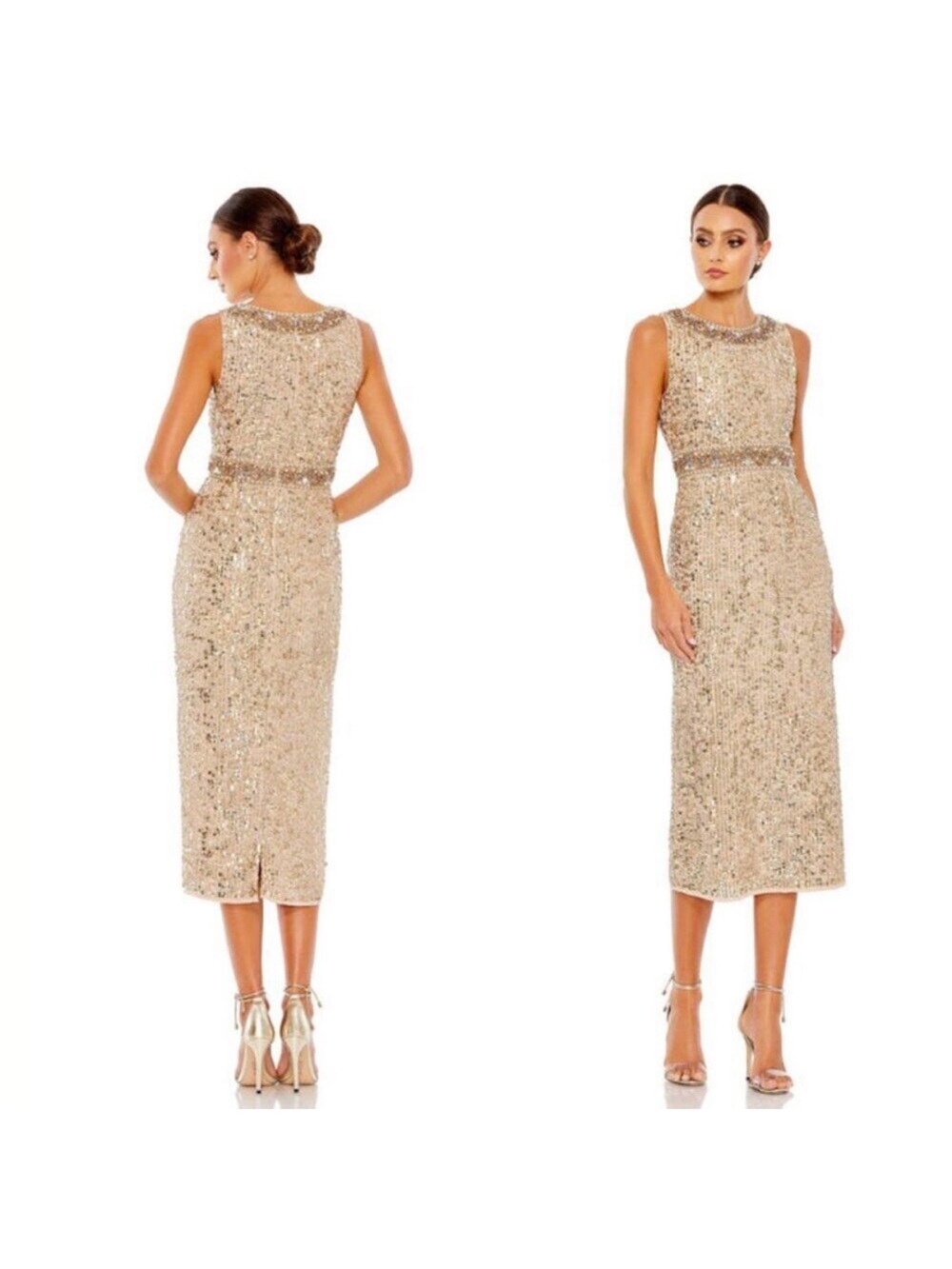 Mac Duggal Gold Embellished Sleeveless High Neck Midi Dress 2